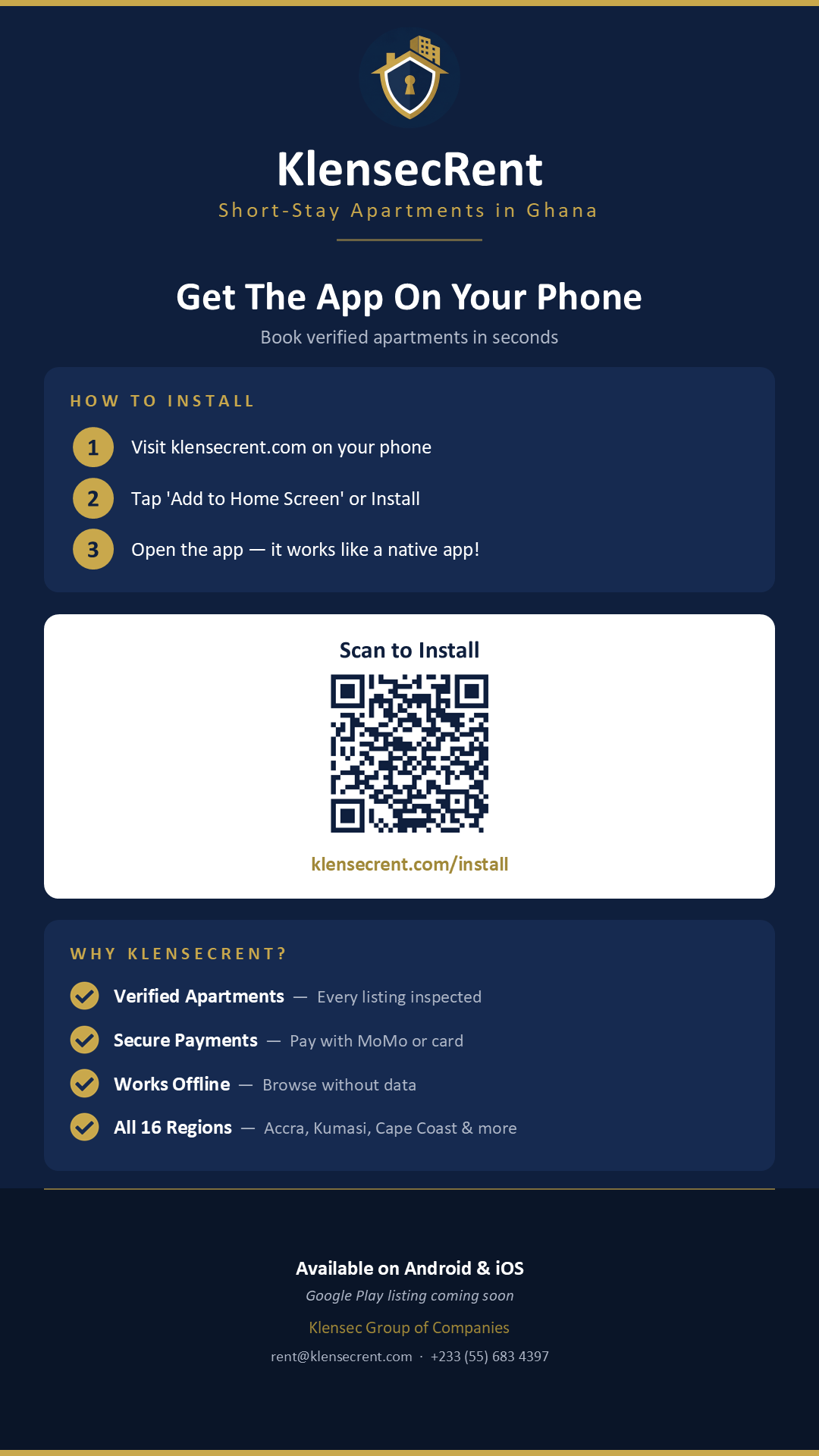 The KlenStay App Is Here β Scan, Install, and Book Your Next Stay in Ghana